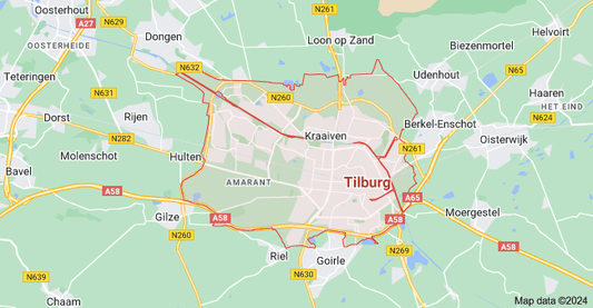 Picture of the map of Tilburg, regarding the 5 best coffeeshops in Tilburg